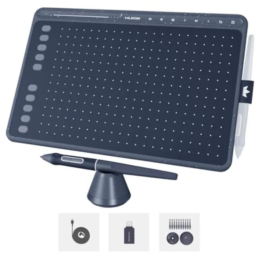 Tavoletta Grafica HS611 con Supporto Android, Penna Digitale Senza Batteria, 8192 Livelli di Pressione, Inclinazione e 8 Funzioni Multimediali