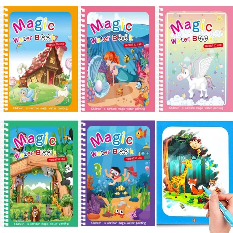 Libro da colorare riutilizzabile Montessori con acqua magica per bambini, giocattoli di pittura per l'apprendimento educativo precoce sensoriale per bambini