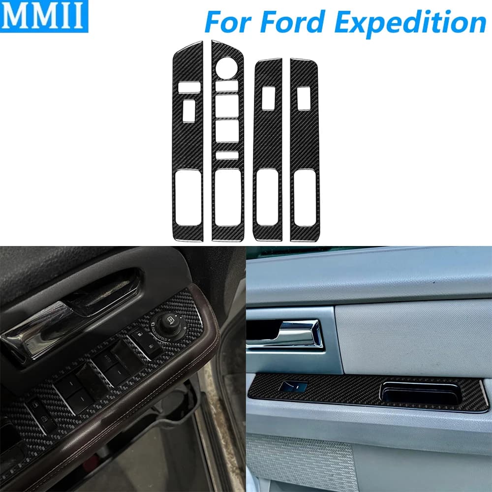 Per Ford Expedition 2007-2014 Porta in fibra di carbonio Finestra Ascensore Interruttore Pulsante Pannello di controllo Copertura Trim Set Accessori auto Adesivo