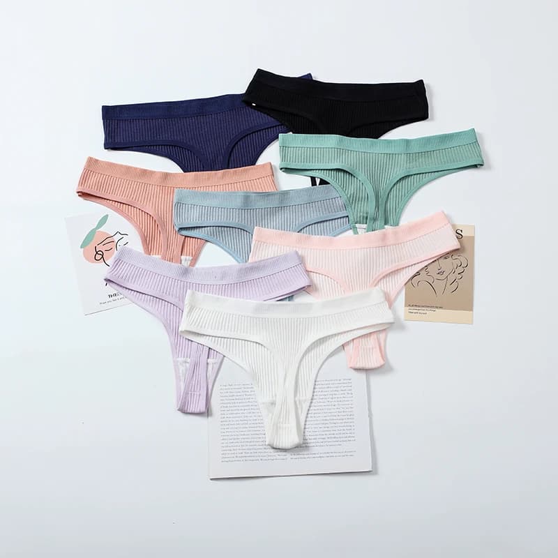 Slip Donna in Cotone Senza Cuciture a Costine, Perizoma a Vita Bassa, Comodo G-string, Intimo Tinta Unita, Lingerie Femminile