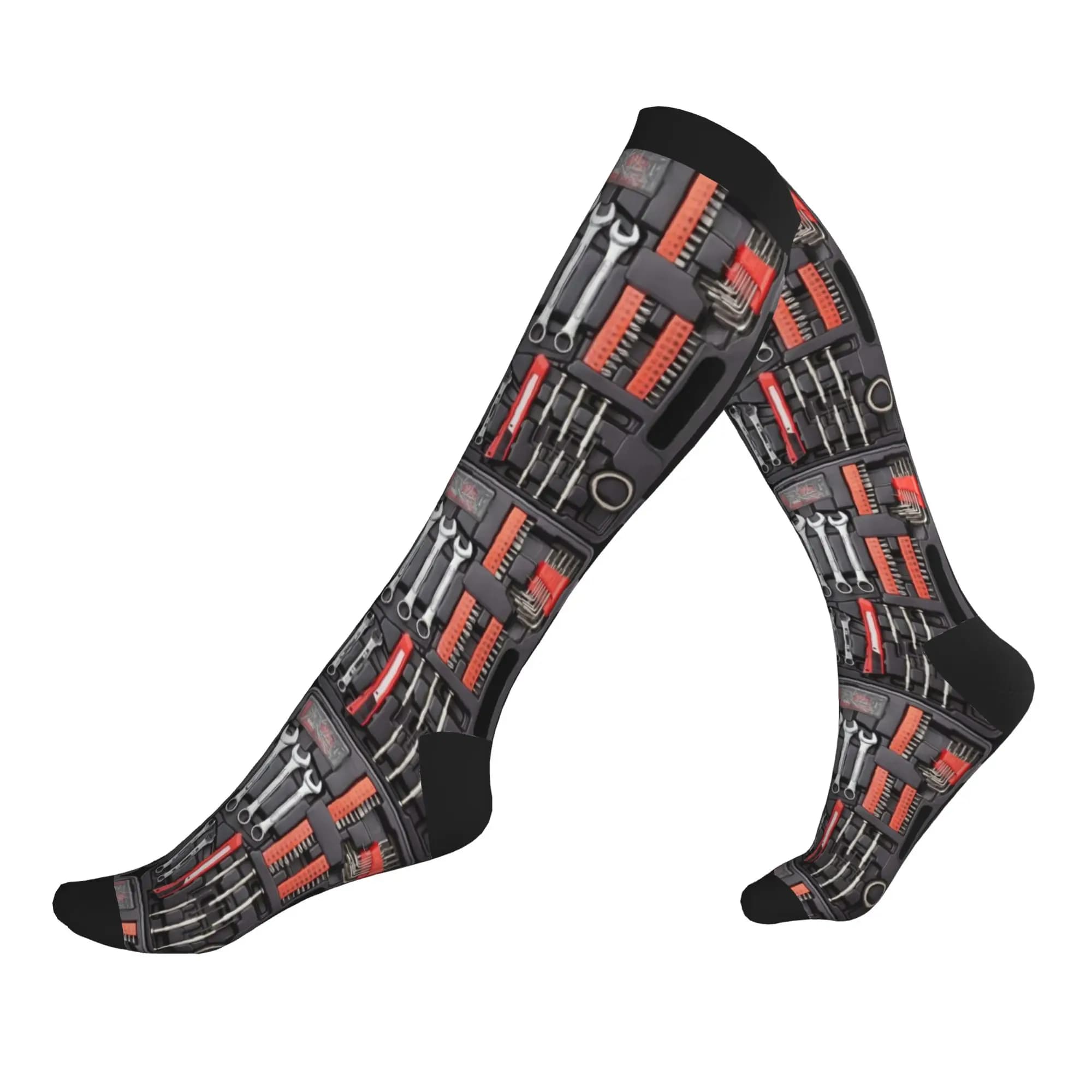 Kawaii Mens Mechanic Dress Socks Unisex Warm Breathbale 3D Print Mechanics Large Toolbox Sports Compression Socks