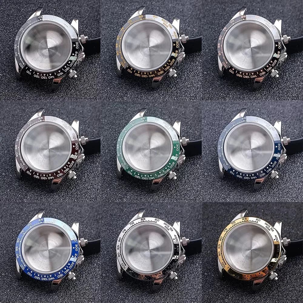 Cassa dell'orologio Daytona da 39 mm in acciaio inossidabile 316L con vetro zaffiro e lunetta in ceramica adatta per cronografo con movimento al quarzo VK63