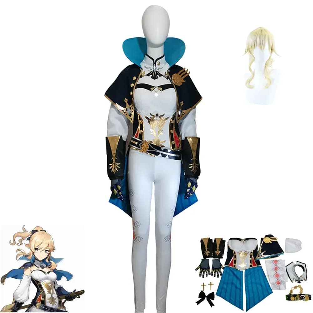 Gioco Genshin Impact Costume Cosplay Jean Gunnhildr Aldult Donna Top Pantaloni Mantello Copricapo Parrucca Halloween Rave Party Anime Suit