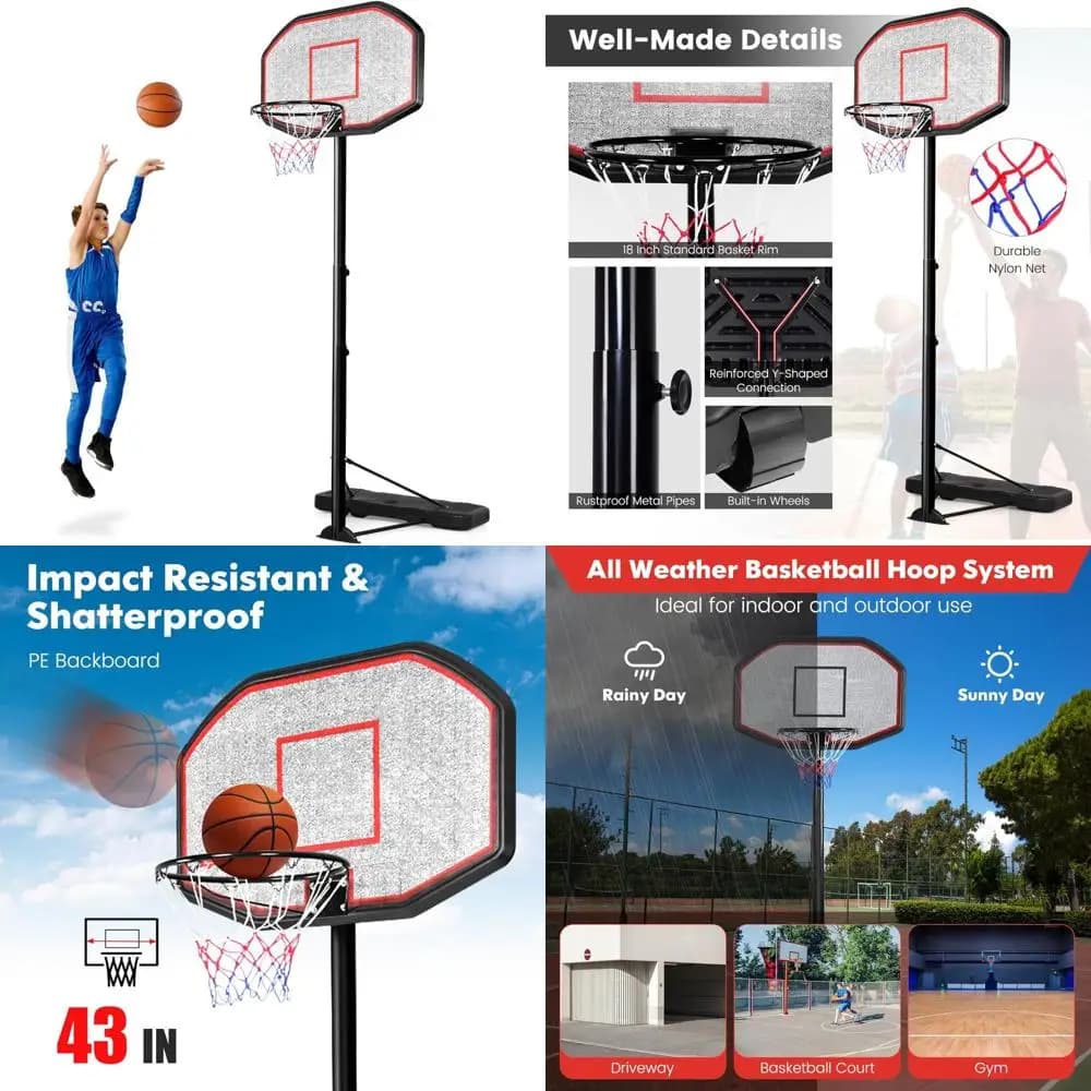 6.5-foot adjustable outdoor basketball door with 43 infrangible boards, 18 baskets, weather resistant, suitable for Var
