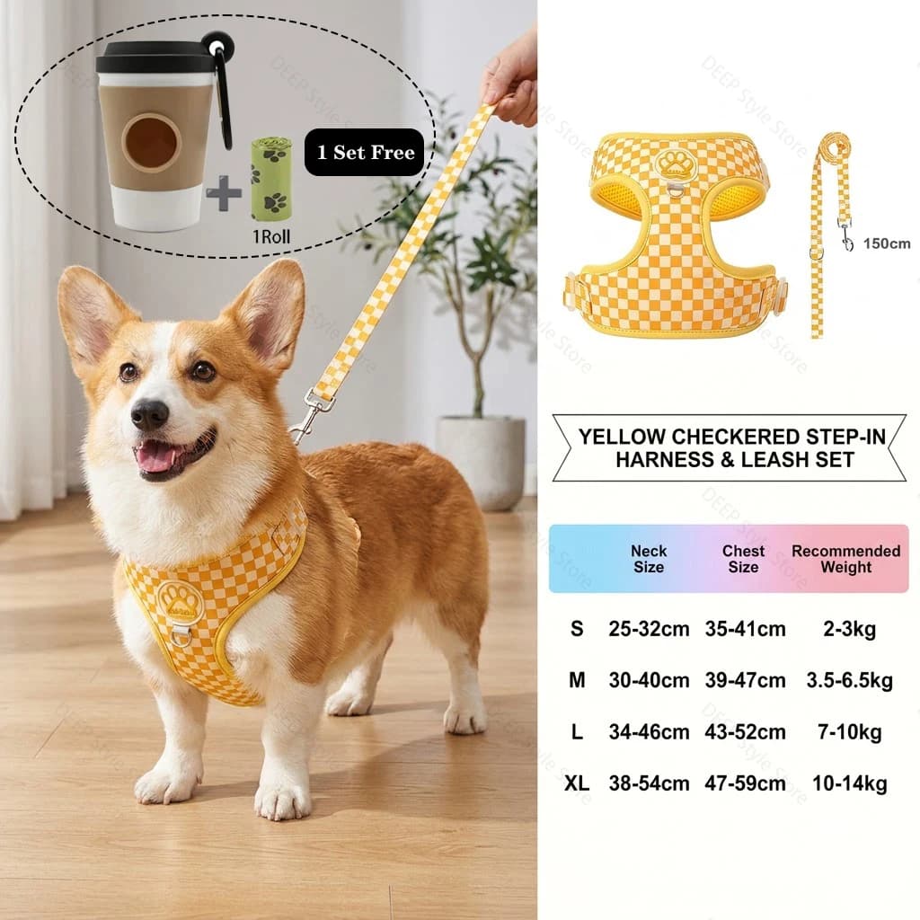 Best Seller Vintage Grid Dog Vest Harness Anti Pull Pet Walking Leash Check Pattern No Pull Harness For Small Medium Dogs