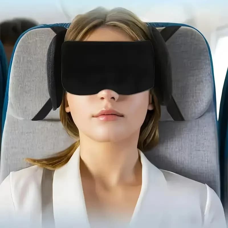 Cuscino da viaggio regolabile per il collo con set di maschere per gli occhi Supporto per la testa per dormire sull'aereo, il treno dell'auto, traspirante impedisce lo scuotimento della testa