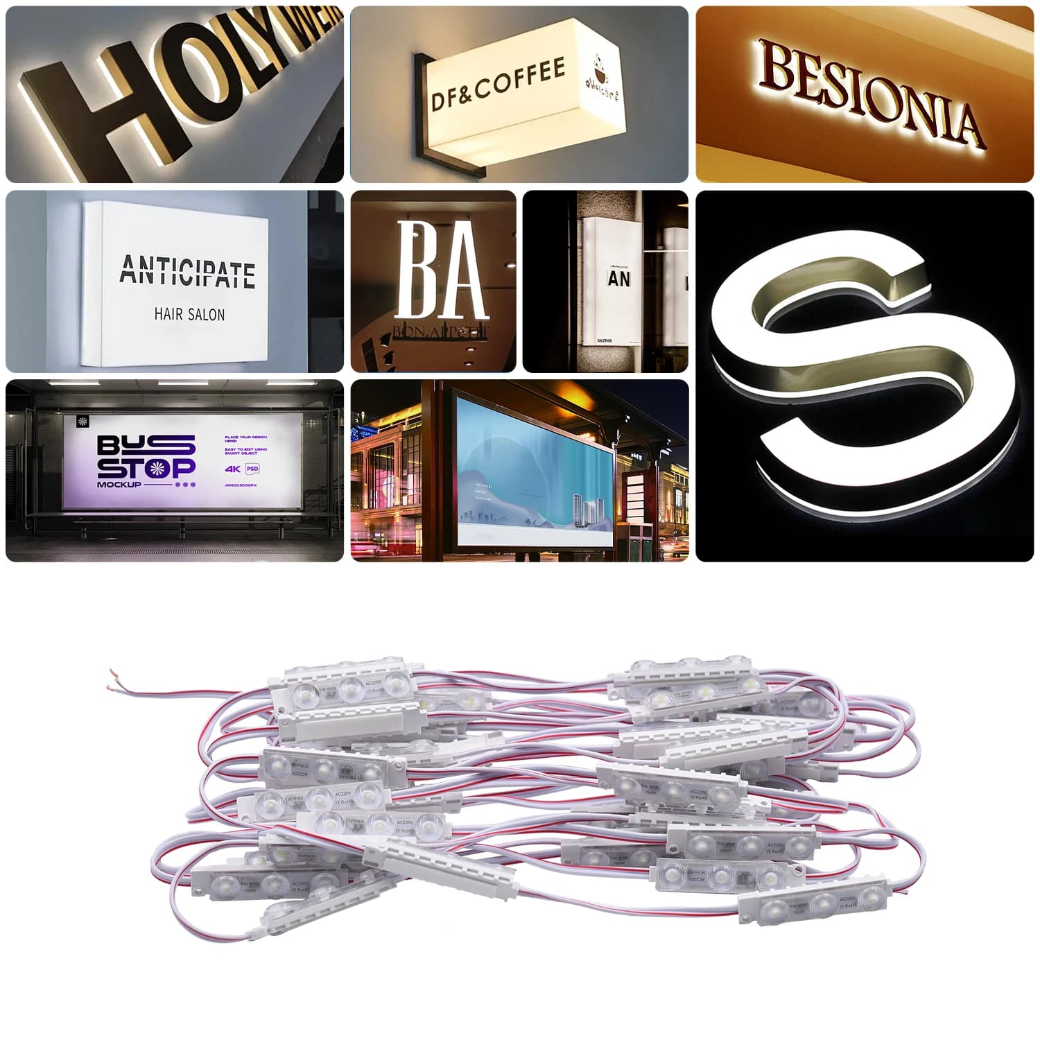 Modulo LED 220V AC, 50 pezzi per lettere luminose, luci LED per lightbox, impermeabili IP68, retroilluminazione diffusa per insegne pubblicitarie