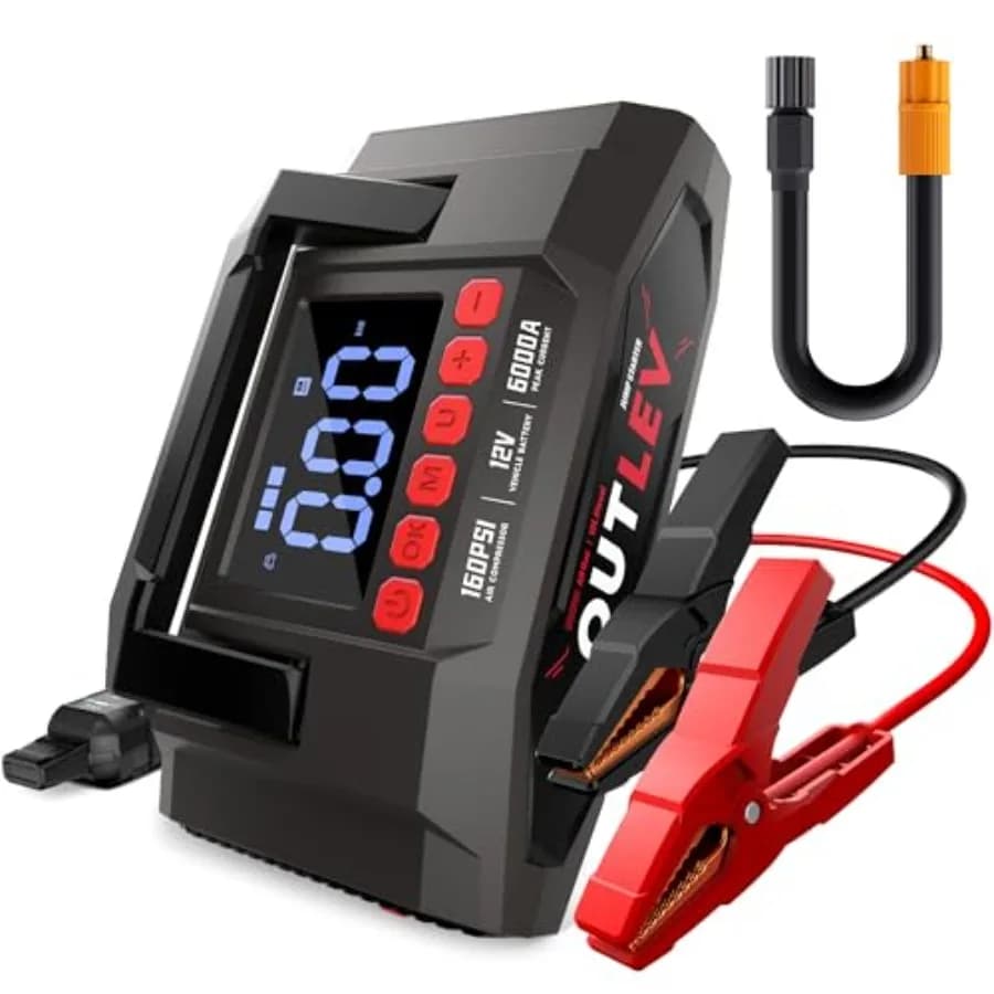 Avviatore di Emergenza con Compressore d'Aria per Tutti i Motori a Benzina e Diesel fino a 10.0L, Avviatore 6000A, Batteria Portatile, Power Bank Sicuro