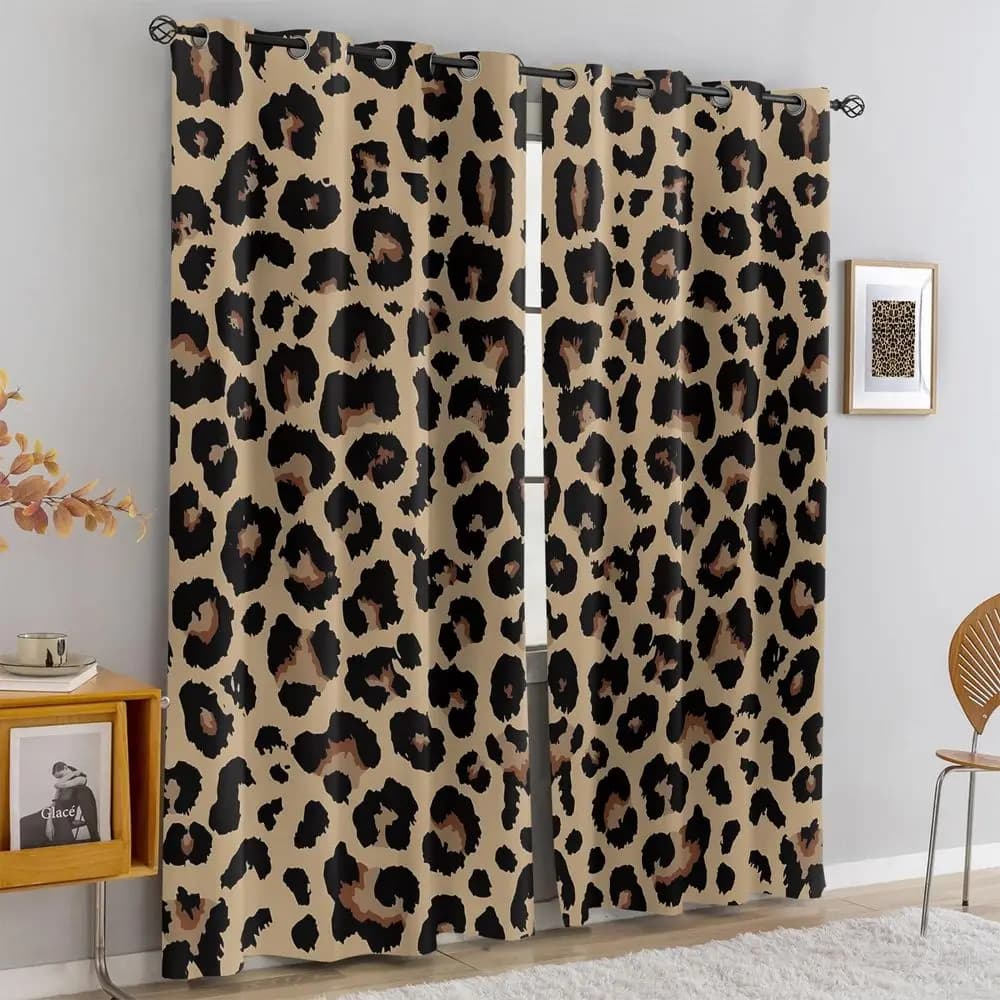 2Pcs Classic Leopard Print Curtains Light Blocking Curtains Modern Animal Pattern Decor Curtain for Living Room Bedroom Home