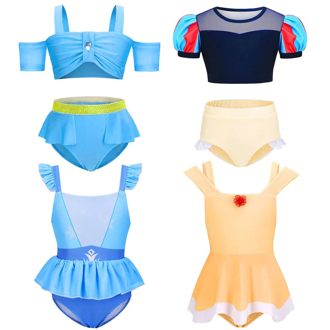 Costume da bagno traspirante Disney Summer Beach Party Girl Cosplay Princess Elsa Snow Belle + cappello da nuoto + set di occhialini da nuoto 3-10T