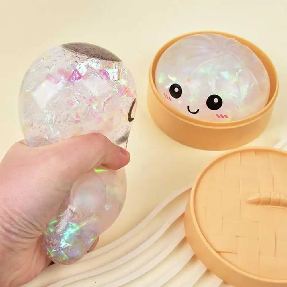Scatola Squishy Glitter Dumpling a Lenta Risalita, Giocattolo Antistress Sensoriale Morbido a Forma di Baozi, Regalo Fidget per Alleviare lo Stress