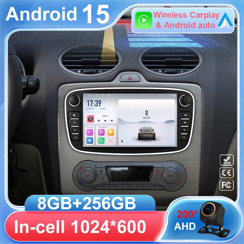 Android Per Ford Focus Mondeo S-Max C-Max Galaxy Kuga 2008-2011 Autoradio Carplay Auto WIFI Lettore multimediale da 7 pollici 2 Din Stereo
