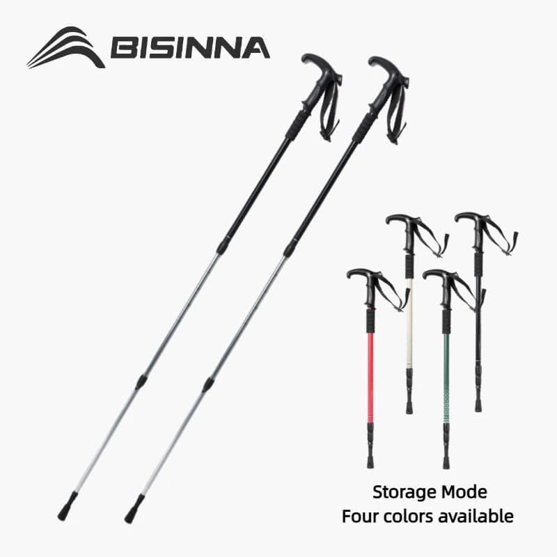 BISINNA 2PCS T Handle Walking Sticks Aluminum Alloy 3-Section Telescopic for Light Trekking Strolling and Travel