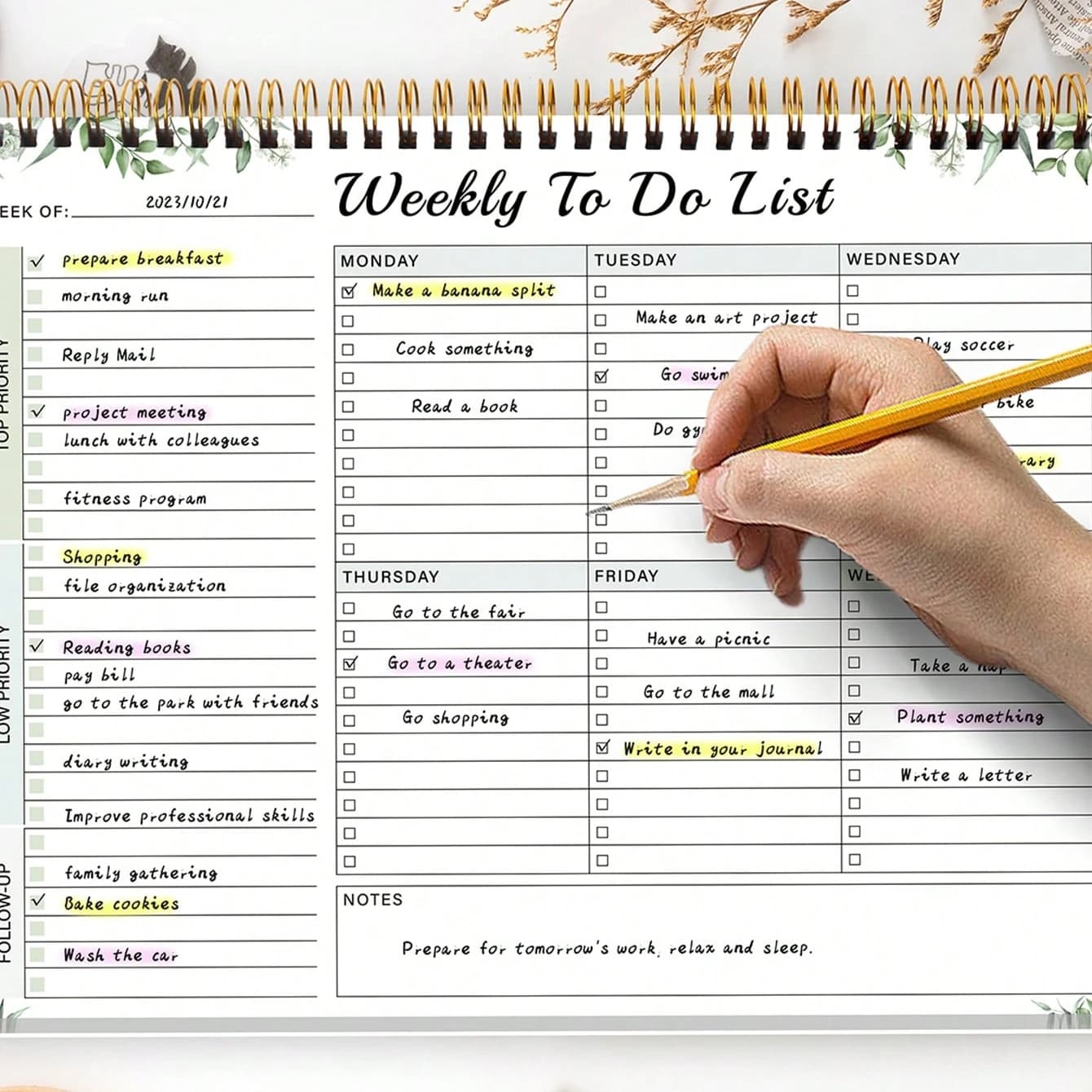 Blocco agenda settimanale Agenda settimanale a spirale Blocco elenco cose da 51 pagine senza data, 8,5 * 11 ". Banco settimanale Pianificazione delle attività Lavoro e O personale