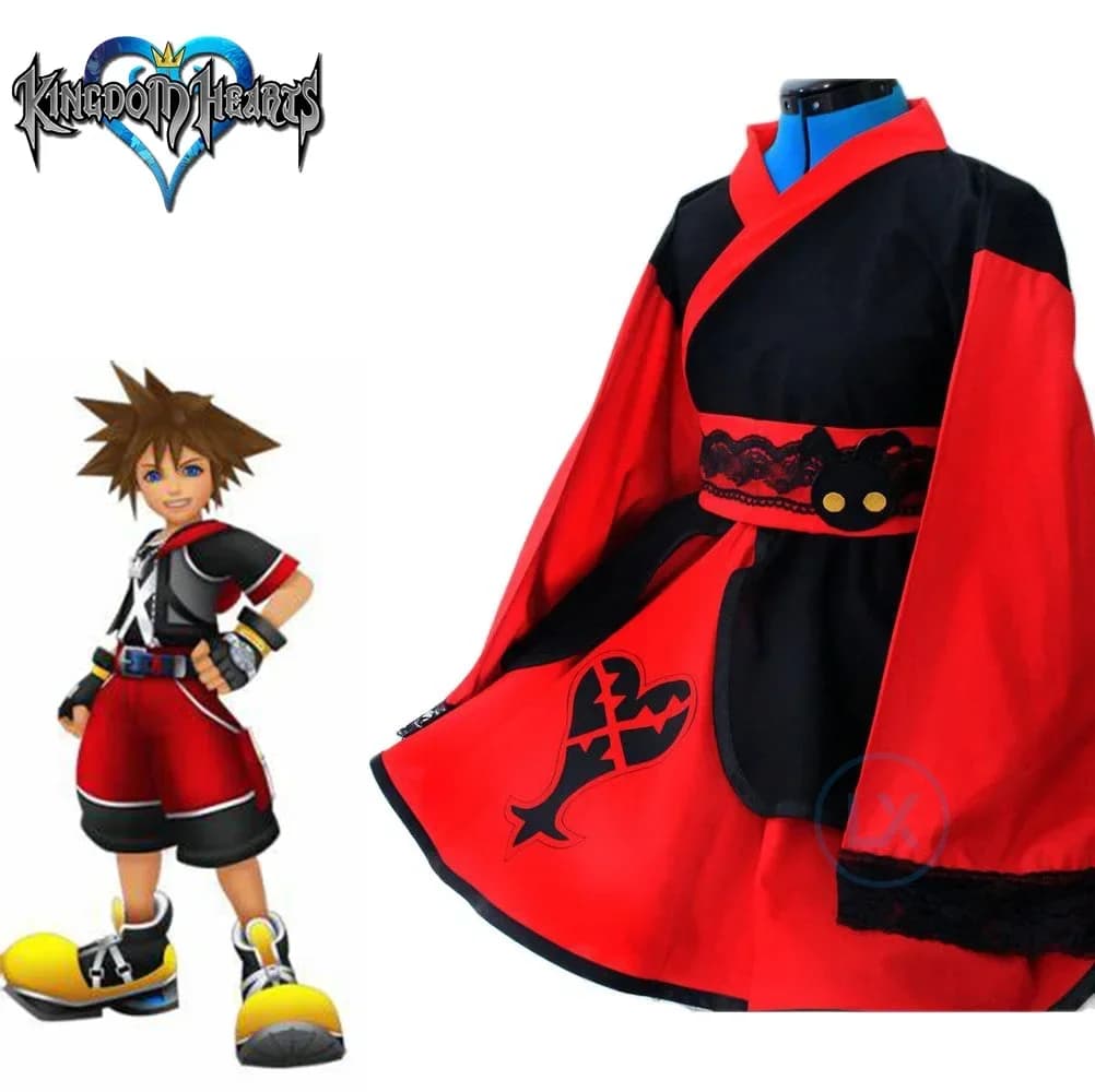 Gioco Anime Kingdom Hearts II Costume Cosplay Lolita Kimono Dress Set completo Regalo di Halloween per ragazze femminili su misura