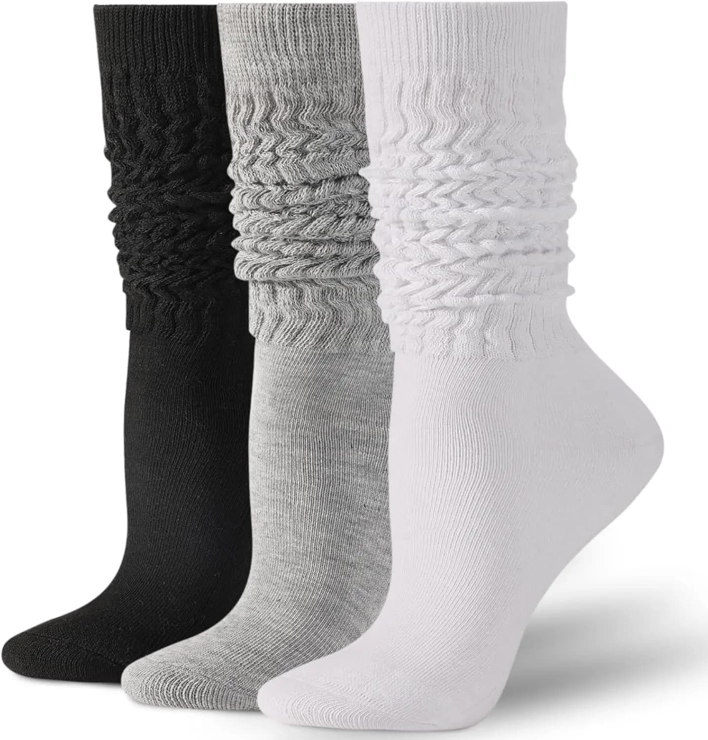 Calzini lunghi da donna, modello slouchy, in maglia grossa, set da 3 paia
