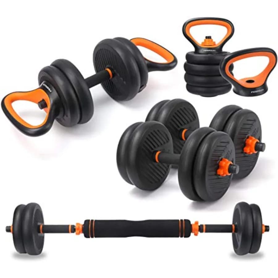 Adjustable dumbbell set 6 in 1 Free weight Waterproof weights Weight set with balancer for exercises with Kettlebell handle for men Wo
