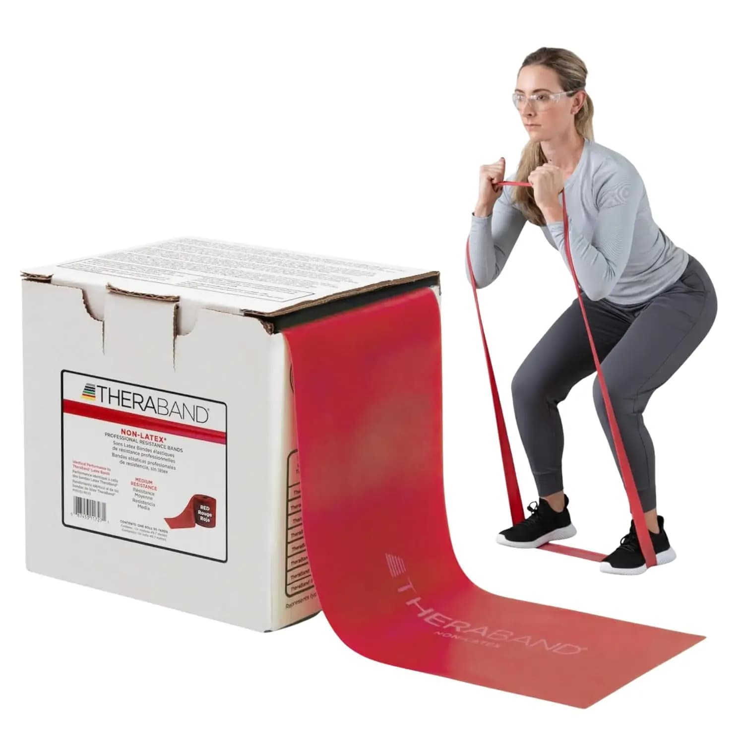 Fascia di Resistenza Rossa, Media, Rotolo da 25 Iarde, Senza Lattice, Elastica per Esercizi, Fisioterapia, Yoga, Pilates, Stretching