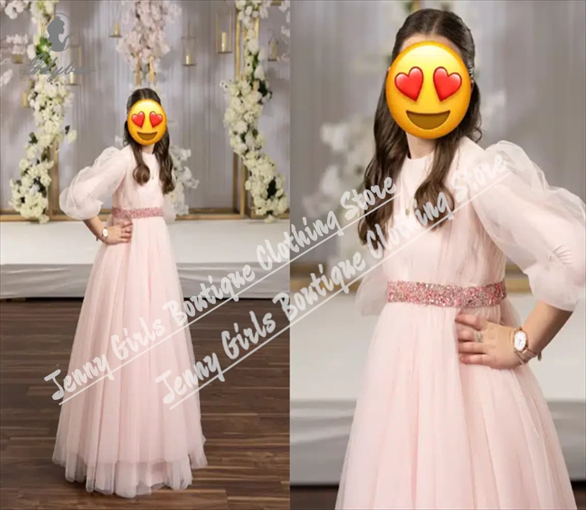 Delicato abito da ragazza di fiore in tulle con cintura da sposa per bambini Compleanno Prima Comunione Abbigliamento personalizzabile per occasioni speciali