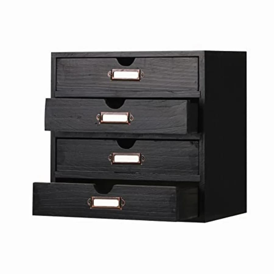 Scatola portaoggetti in legno rustica con 4 cassetti, organizer da scrivania, accessori per ufficio, scaffale, contenitori piccoli per artigianato, apotecario