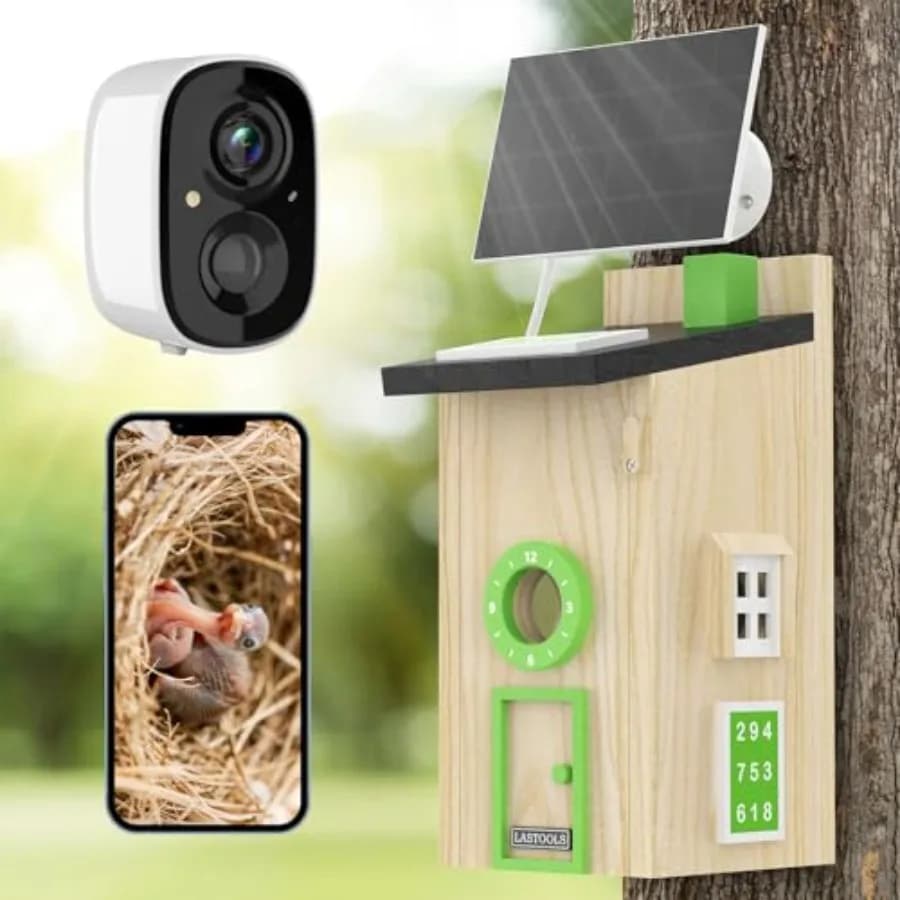 Solar Bird House with Camera - 2K HD Wooden Smart Birdnest Watch Birds Nesting Hatching in Real Time, 2.4G WiFi with Camera Ins