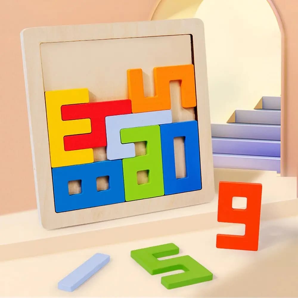 Divertente Puzzle 3D in Legno con Numeri Colorati, Gioco di Intelligenza Montessori per Allenamento del Pensiero, Gioco Genitore-Figlio