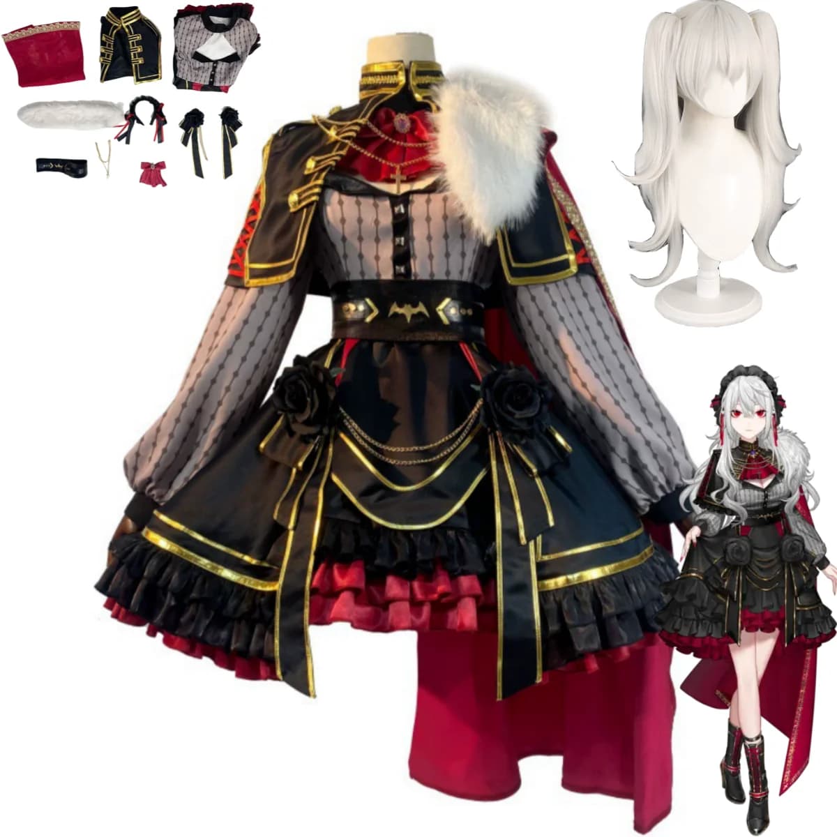 Vtuber Nijisanji Femminile Gotico Lolita Vestito Mantello Parrucca Donna Kawaii Mascherato Palla Set Virtual Youtuber Kuzuha Sanya Costume Cosplay