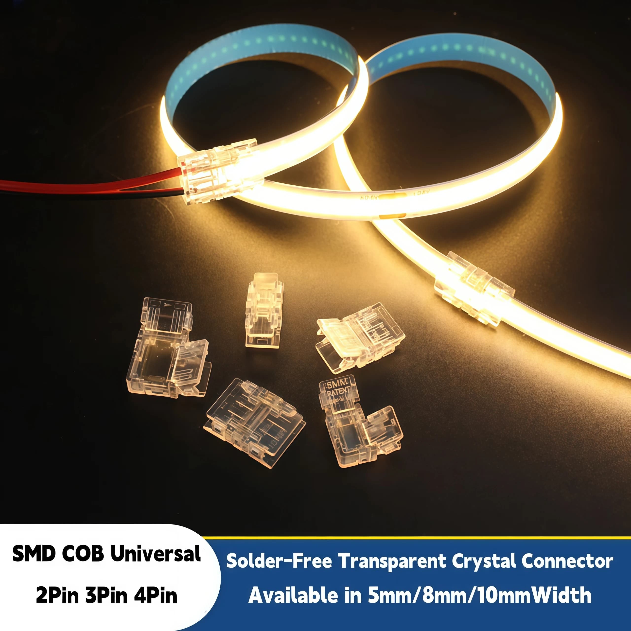 Connettori LED COB da 10/20/50 pezzi 5/8/10mm senza saldatura trasparenti a 2/3/4 pin per strisce LED CCT FCOB RGB