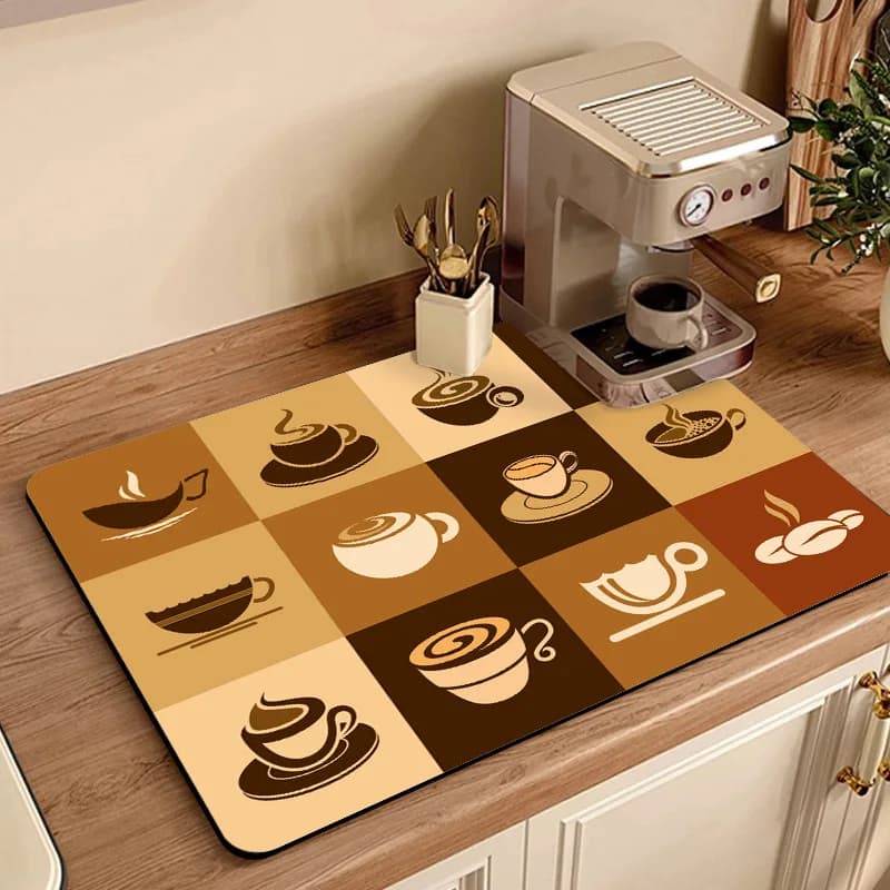 VIKAMA Full Print Coffee Bean Draining Mat Waterproof Oilproof Non Slip Coffee Station Countertop Protector