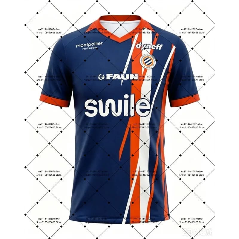 26-27 Montpellier HSC Home and Away T-Shirt with 3D Digital Print, Comfortable and Breathable Sports Casual Top