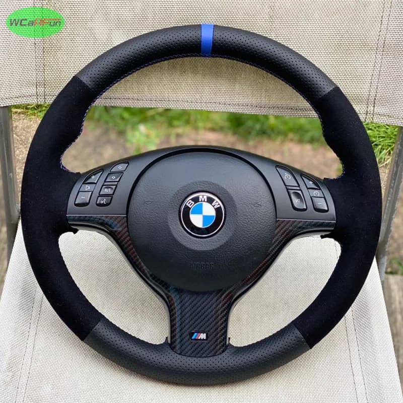 Custom Black perforated red blue line blue strip blue leather cover for BMW M Sport 3 5 Series E46 E39 M3 M5