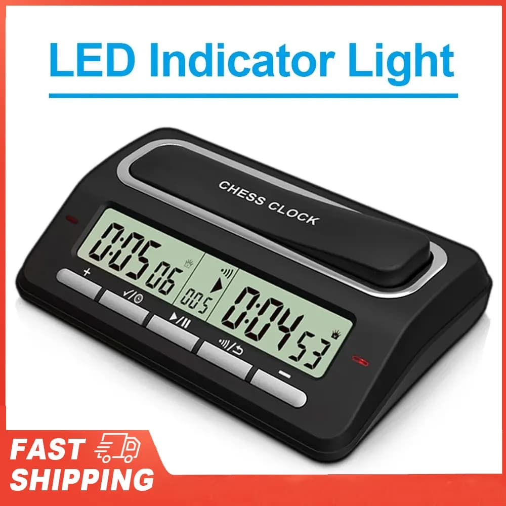 Orologio da scacchi digitale Timer da gioco per scacchi con indicatore LED 39 Sistema di cronometraggio preimpostato per cronometro da competizione di scacchi nternational
