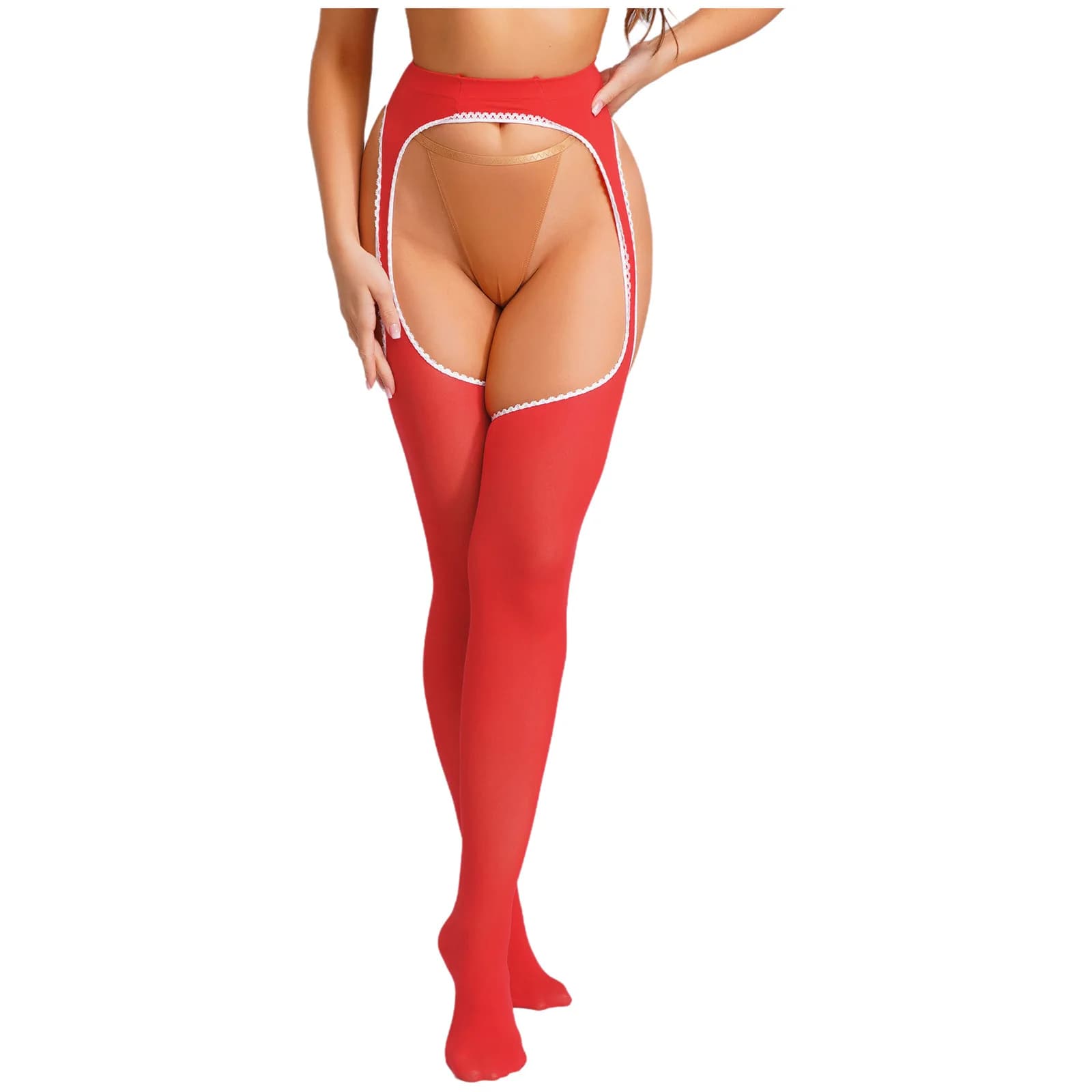 Leggings collant sexy elasticizzati tinta unita da donna Cavallo ritagliato Bretelle laterali Calze con piedi Incontri Indumenti da notte erotici