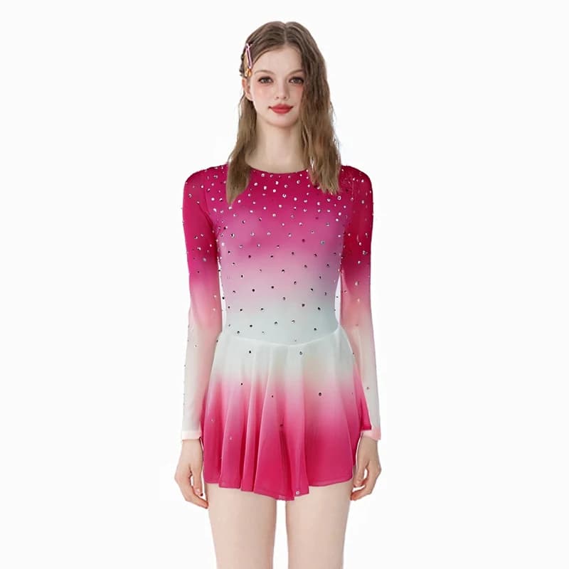 LIUHUO Pattinaggio di Figura sul Ghiaccio Vestito Ragazze Donne Adolescenti Elastico Spandex Rosa Concorrenza All'ingrosso BD1403