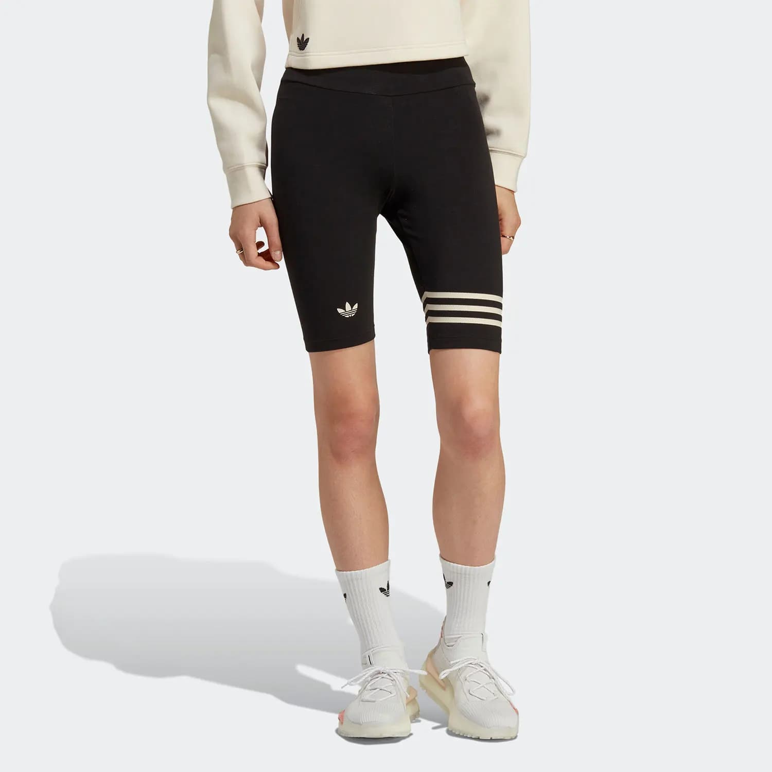 Pantaloncini a compressione sportiva a vita alta da donna Adidas genuini a tre strisce IB7325