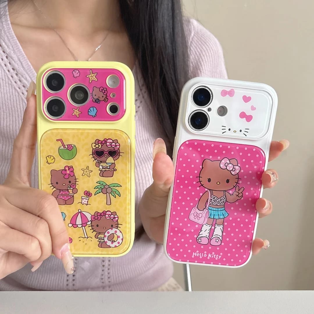 Cute Black Skin Sanrio Hello Kitty Cartoon Phone Case For iPhone 17 16 15 14 Pro Max 17 Full Lens Camera Protective Cover Funda