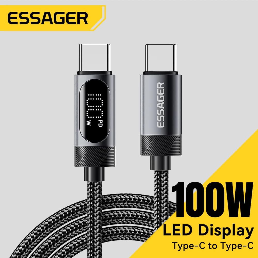 Essager USB-C Cable with Digital Display for iPhone 17 16 Xiaomi Huawei, Quick Charge PD 100W for Macbook iPad, Type C cable to Type C
