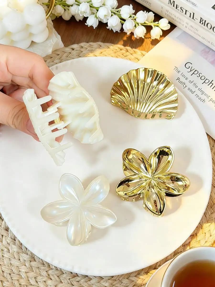 4 fermagli per capelli in acrilico per donna, eleganti fermagli a forma di conchiglia, versatili accessori per capelli per tutti i giorni