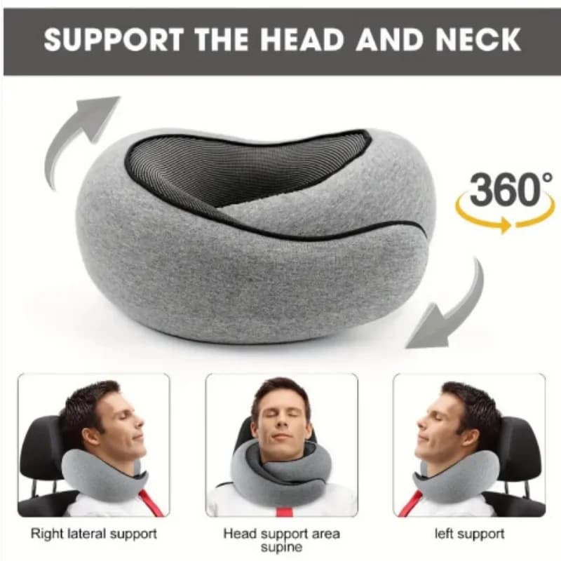 Cuscino da Viaggio Portatile a Forma di U in Memory Foam, Cuscino a Forma di Chiocciola, Supporto per il Collo, Cuscino Regolabile Morbido per Pausa Pranzo