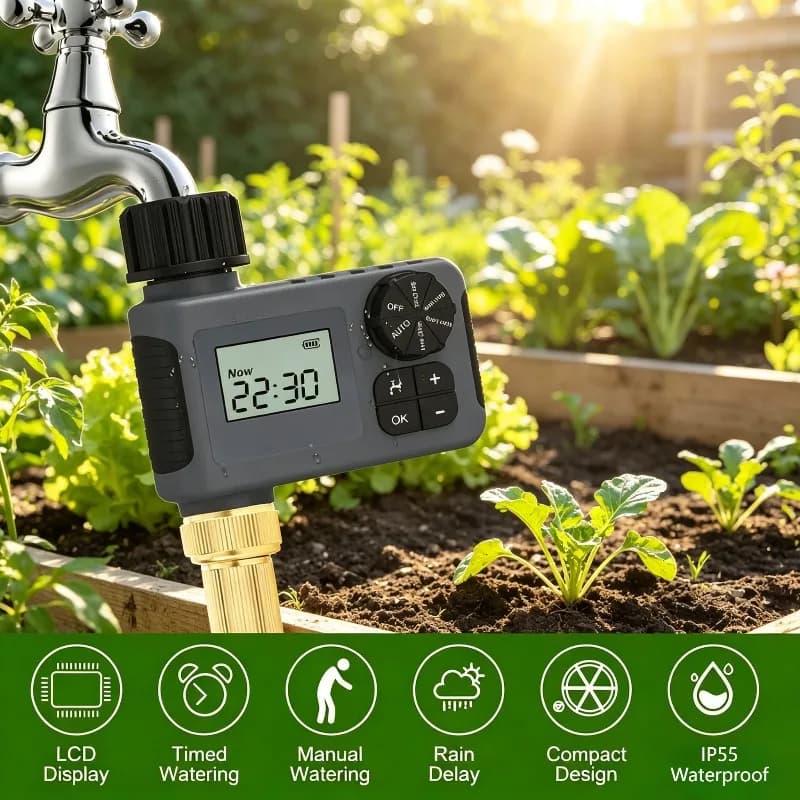 Timer per Irrigazione Programmabile con Attacco Girevole in Ottone per Tubo da Giardino, Timer Automatico per Irrigazione Giardino