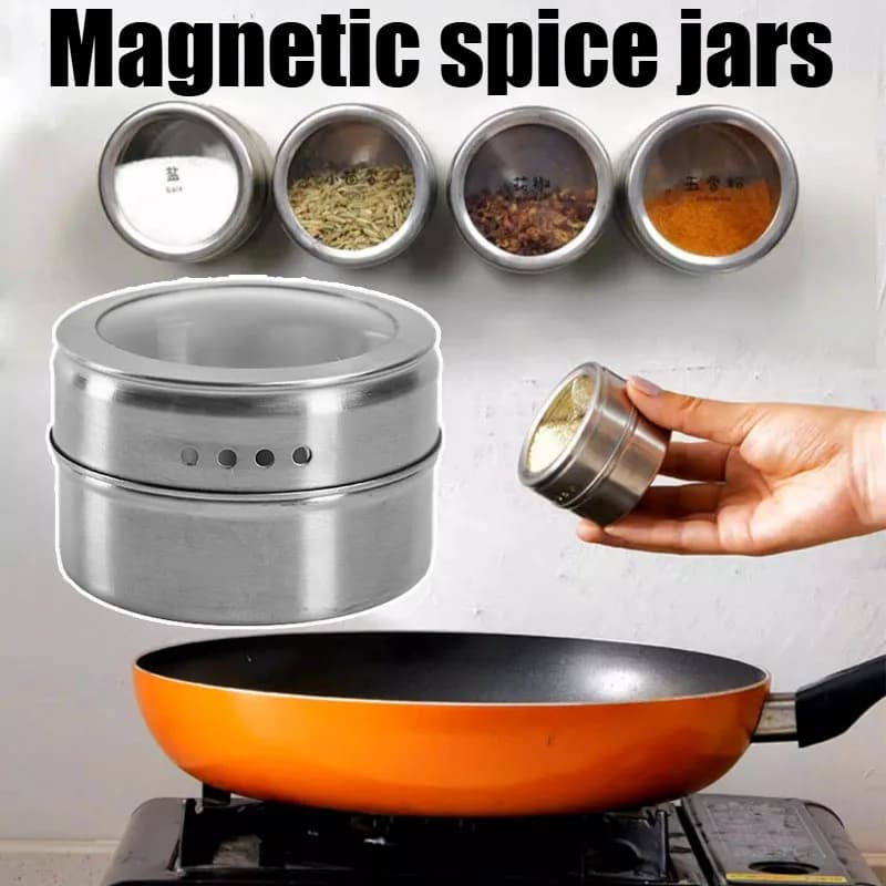 Set di Barattoli Magnetici in Acciaio Inox per Spezie, Contenitori per Pepe e Condimenti, Organizzatore per Utensili da Cucina
