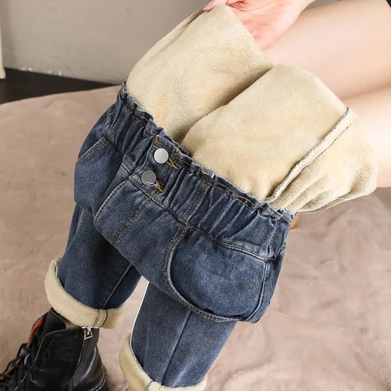 Jeans a vita alta autunno inverno per donna Pantaloni larghi addensati in peluche Pantaloni Harlan versatili dimagranti larghi