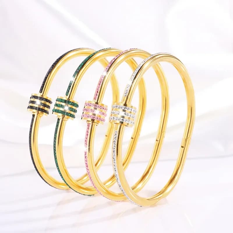 Classic Zircon Beads Stainless Steel Bracelets for Women Exquisite Rhinestone Geometric Gold Plated Bangles Wrist Jewelry