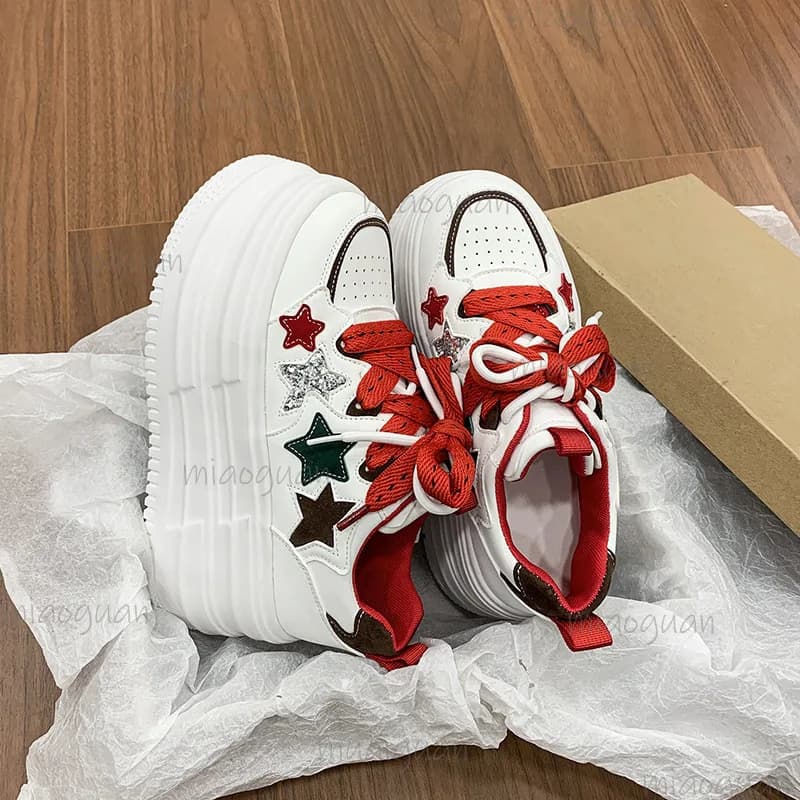Sneakers da Donna con Plateau e Patch a Stella, Scarpe con Rialzo di 8CM, Allacciate, Casual, Streetwear, Tenis Feminino, Taglia 39