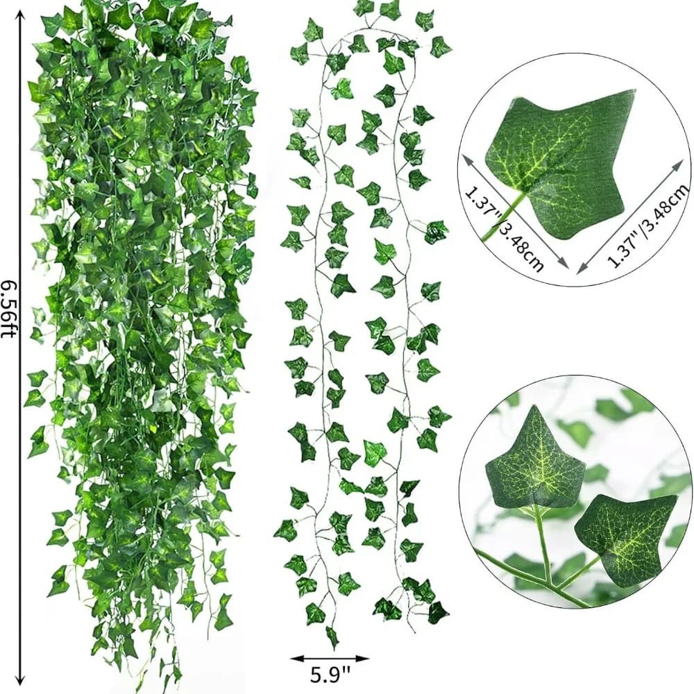2M/12pcs Artificial Plant Green Ivy Leaf Garland Fake Plant Creeper Hanging Vine Outdoor Garden Wall Wedding Party Home Decor