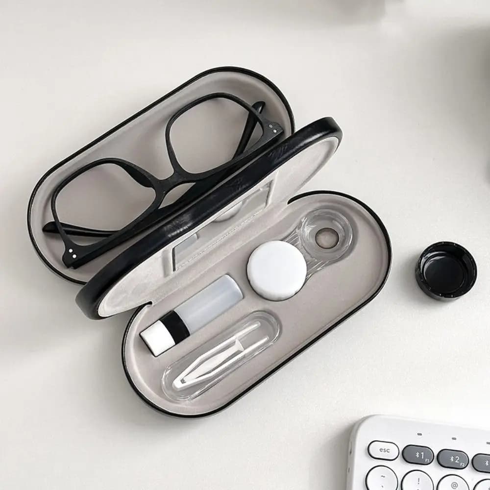 Custodia 2 in 1 per Occhiali con Specchio, Doppio Strato, Resistente alla Compressione, in Pelle PU, Scatola per Occhiali