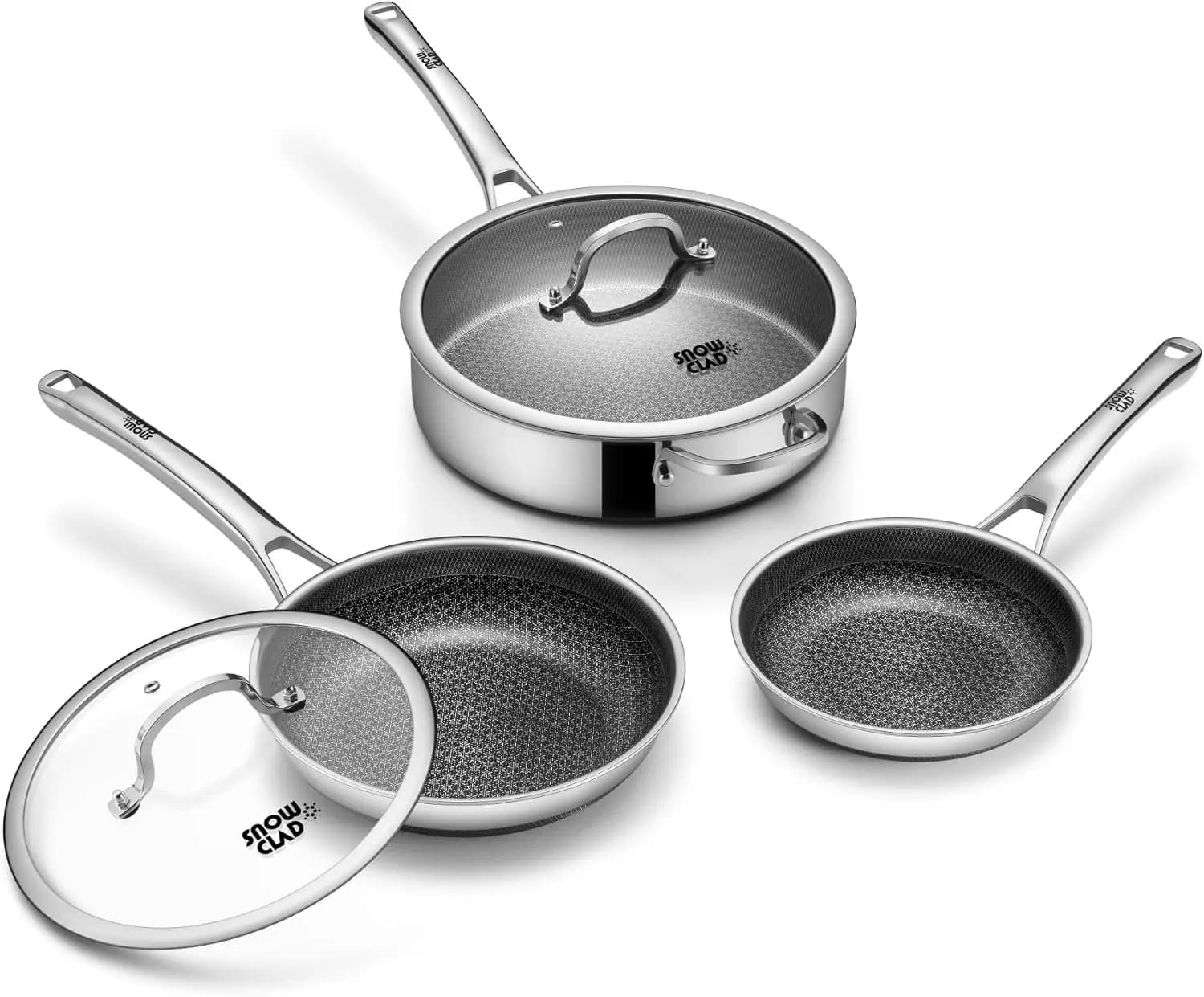 Set of non-stick pans with lids, 5-quarter frying pan, pans, stainless steel pots, dishwasher safe for all types of stoves