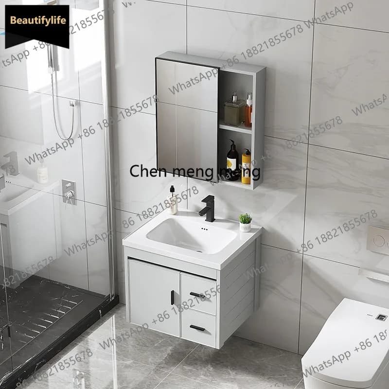 B567 Combinazione di mobili da bagno con cassetto in alluminio spaziale, lastra di roccia con specchio antiappannante intelligente integrato