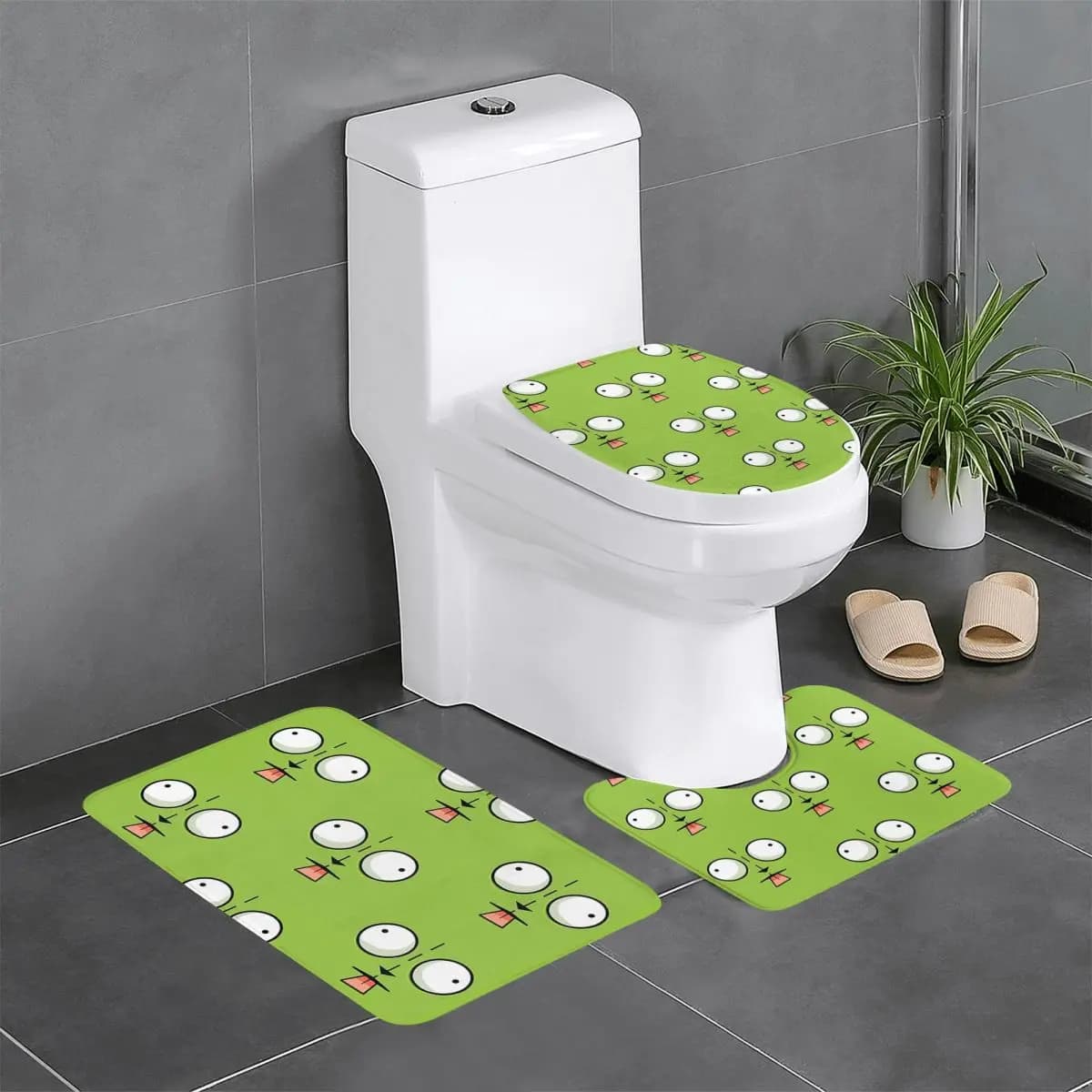 Gir Face - Invader Zim Cartoon Tappetino da bagno 3 pezzi Set da bagno Copri coperchio per WC Decorazioni per la casa Tappeto antiscivolo