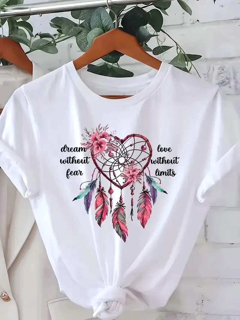 Summer Dreamcatcher Graphic Tee Print Short Sleeve Printed T-Shirt Clothing Aesthetics Graphic Clothing Women's Y2k Top Tees
